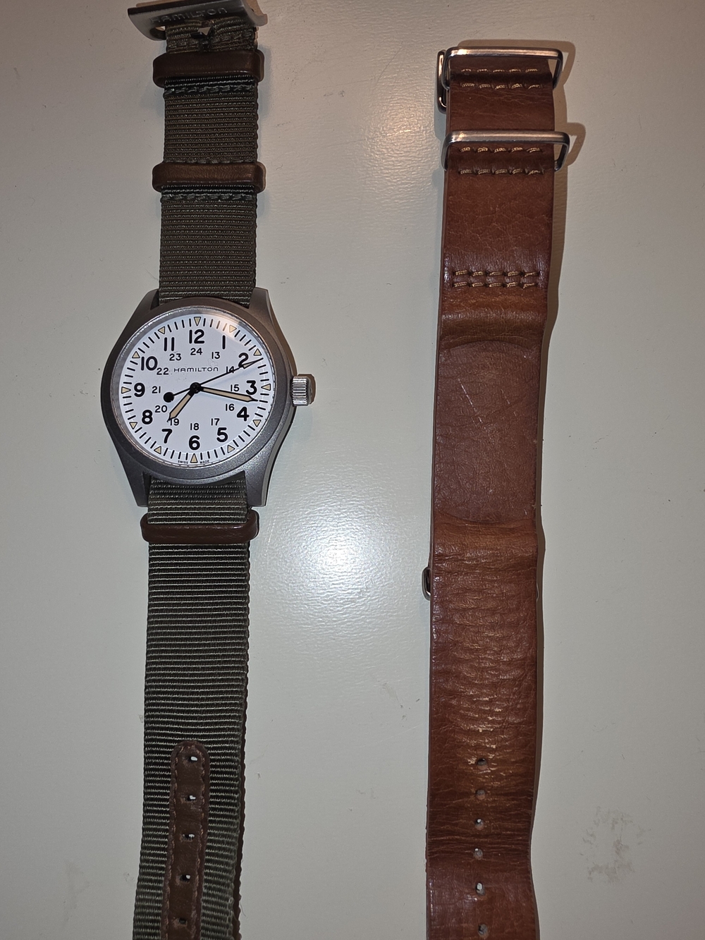 Hamilton Khaki Field White Dial Men's Watch with Olive NATO Strap